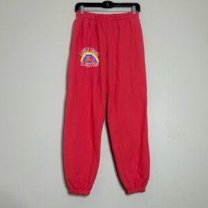 LONELY GHOST Red Track Pants with Rainbow Logo